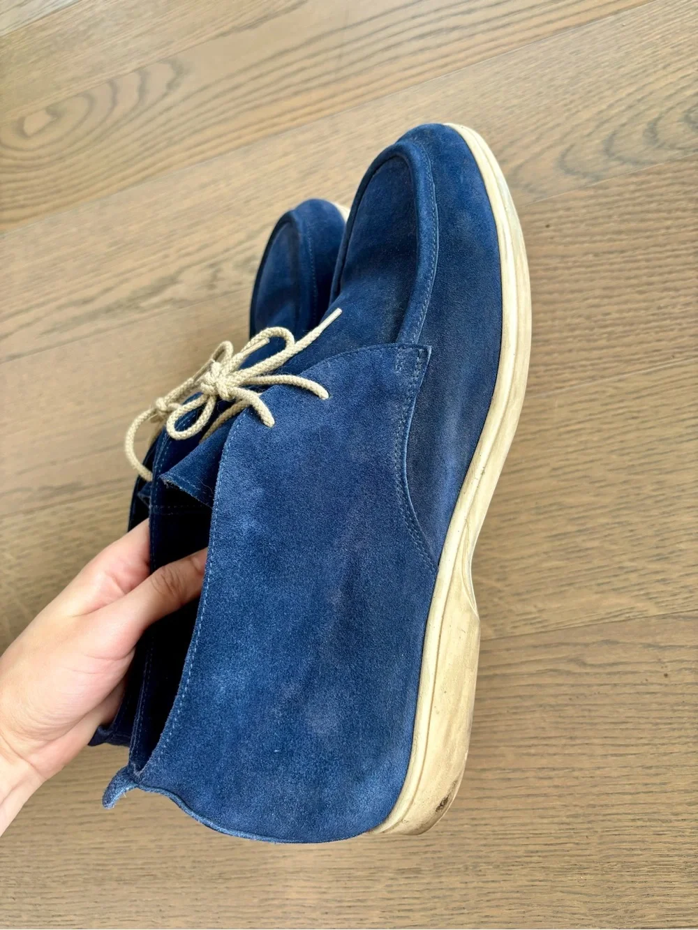 Lukure Men's Suede Boat Shoes in Deep Blue with Contrast Laces